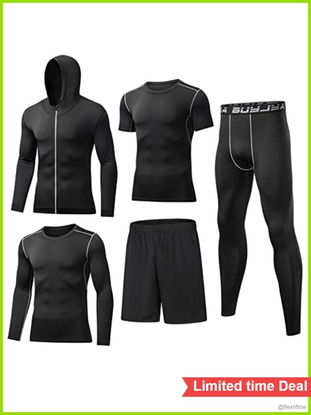 Men's 5-Piece Compression Workout Set Long Sleeve Top Short Sleeve Shorts Tights